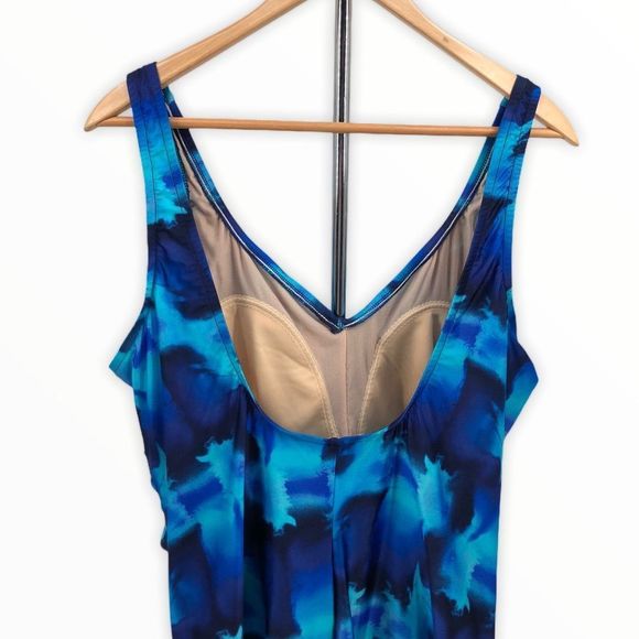 Speedo Blue Abstract Print One Piece Swimsuit Plus Size - Picture 2 of 13